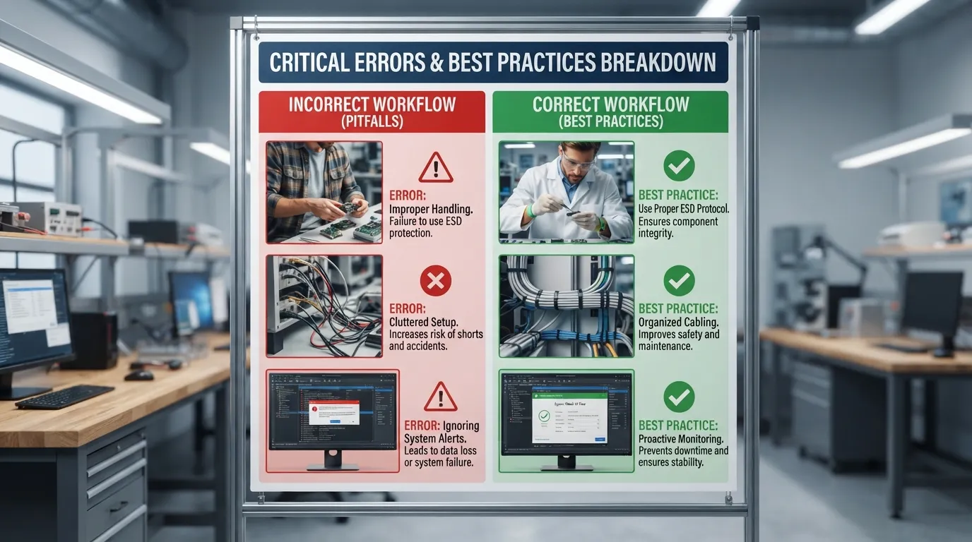 A side-by-side comparison infographic highlighting common errors and correct approaches, designed to guide readers away from frequent pitfalls.