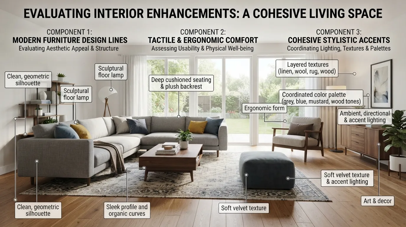 A professionally designed interior space showcasing a harmonious balance of modern aesthetics, ergonomic comfort, and functional style.