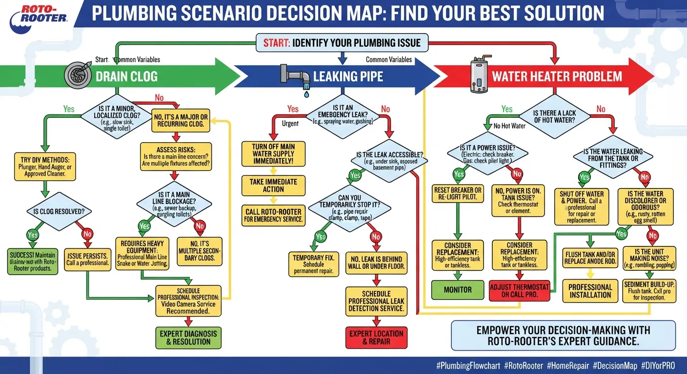 A decision matrix flowchart showing steps and criteria to help choose the right option based on different scenarios.