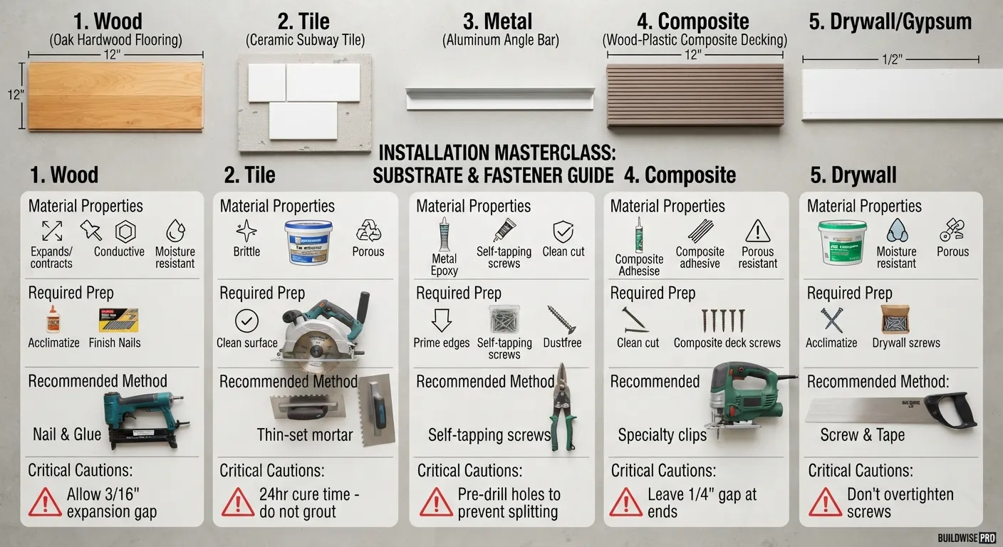 Close-up photo of various construction and installation materials laid out with step-by-step application instructions and tools.