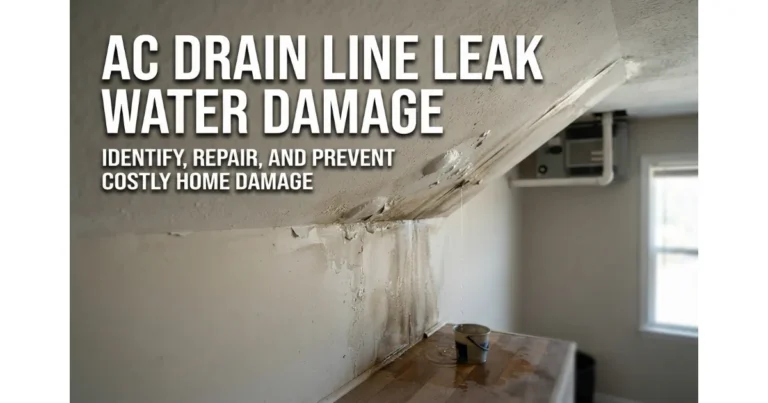 AC drain line leak causing water damage on wall and ceiling