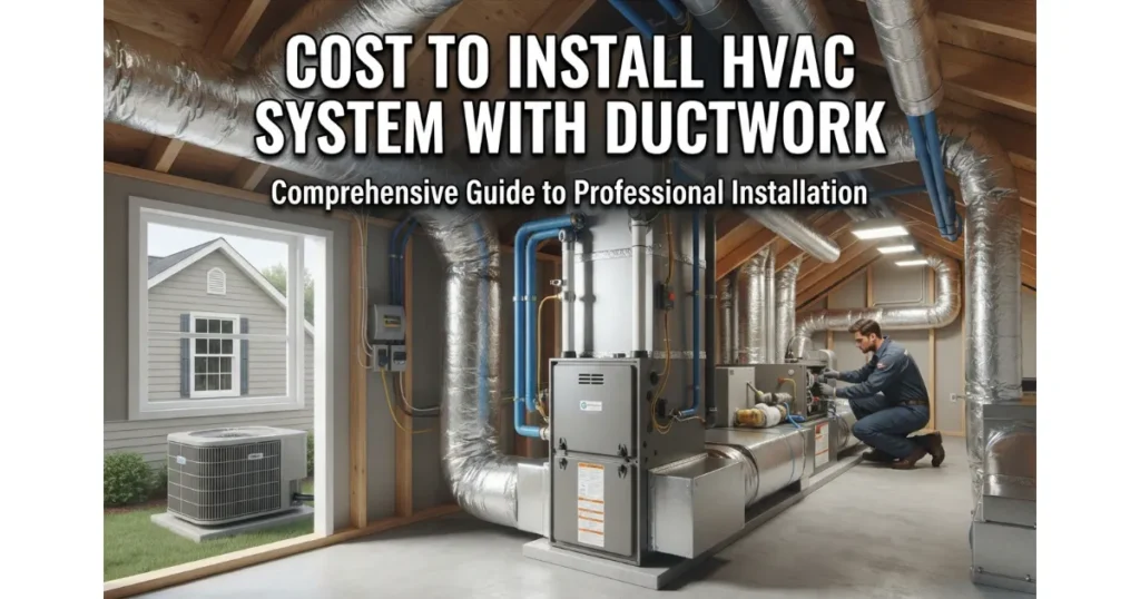 Cost to Install HVAC System with Ductwork showing a professional technician installing a new heating and cooling unit with ductwork