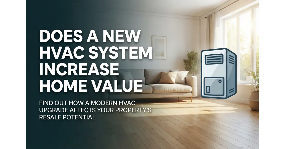 Modern living room with a sleek HVAC unit illustrating if a new HVAC system increases home value
