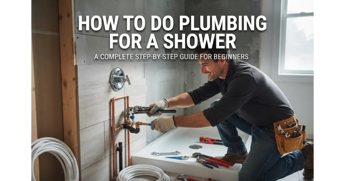 Professional plumber installing copper pipes and fittings for a new shower system in a bathroom