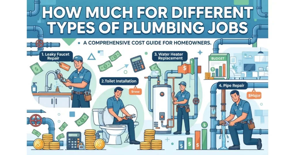 How Much for Different Types of Plumbing Jobs cost guide infographic showing plumbing repairs and pricing