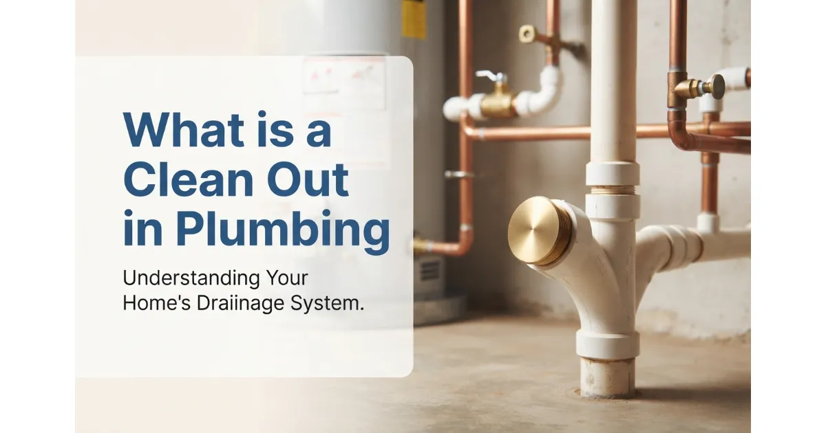 A plumbing clean out pipe with a brass cap installed in a home drainage system