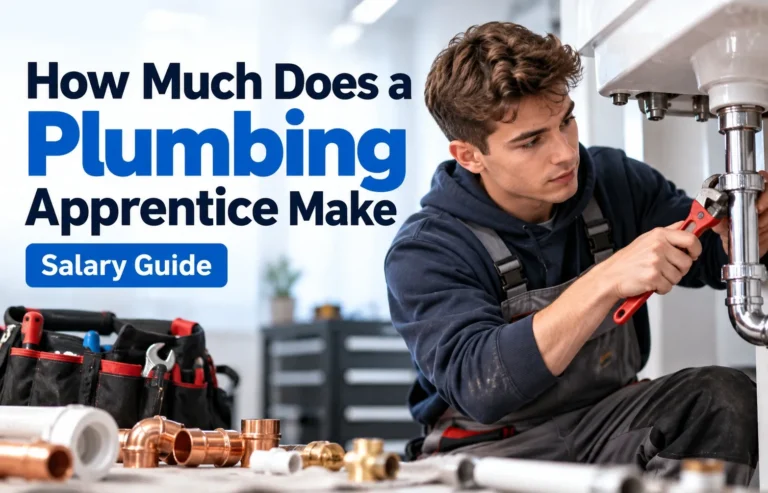 Young plumbing apprentice working on sink pipes with a wrench, illustrating how much a plumbing apprentice makes