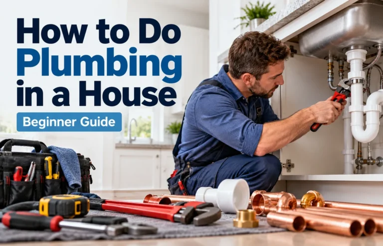 How to do plumbing in a house with a plumber installing PVC pipes under a kitchen sink using professional plumbing tools
