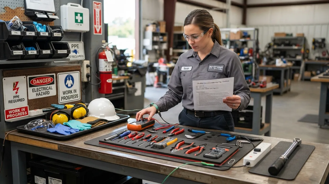 A person following essential preparation and safety steps, wearing appropriate protective gear before starting work.
