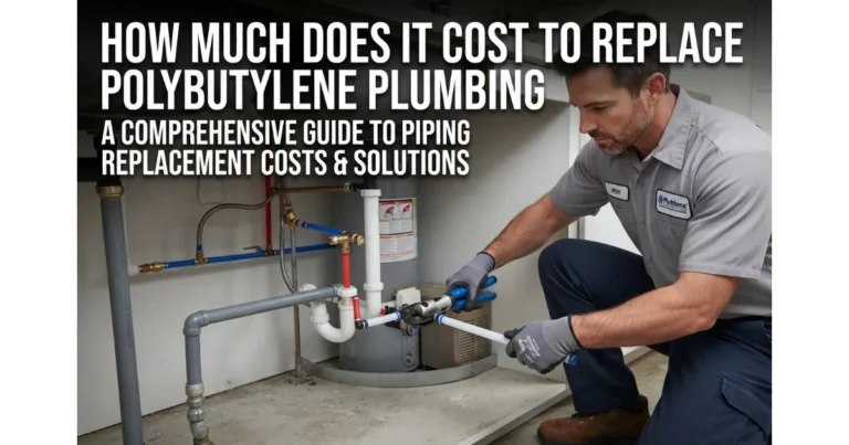 Professional plumber working on pipe replacement and polybutylene plumbing system