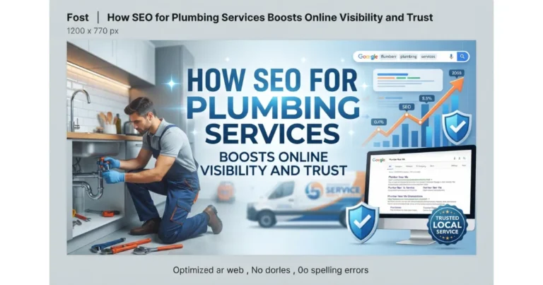 Professional plumber working under a sink with digital SEO visibility and trust metrics in the background
