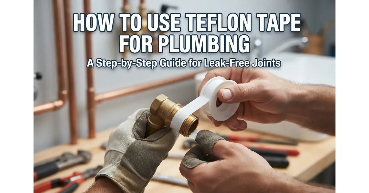 A plumber wrapping Teflon tape correctly around a threaded pipe fitting for a leak-free plumbing connection.