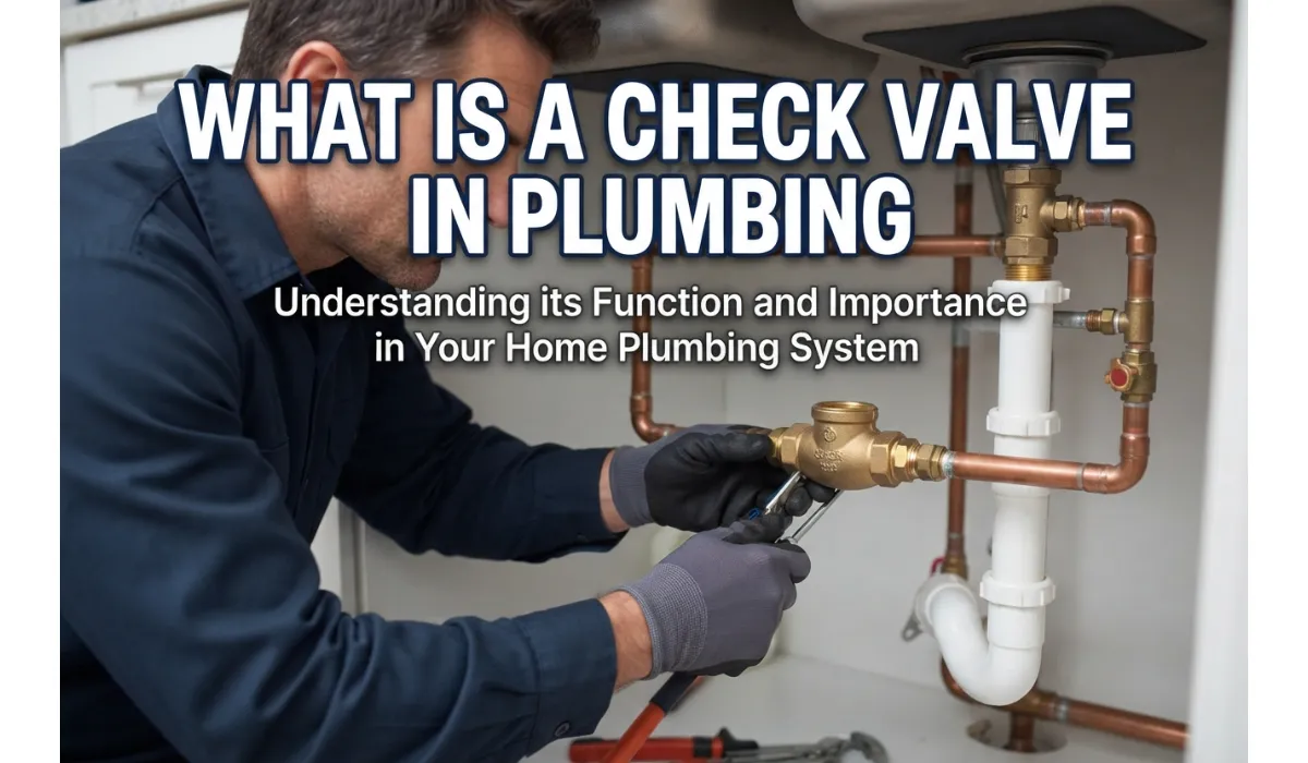 A professional plumber working on a copper pipe installation, highlighting a check valve in a home plumbing system
