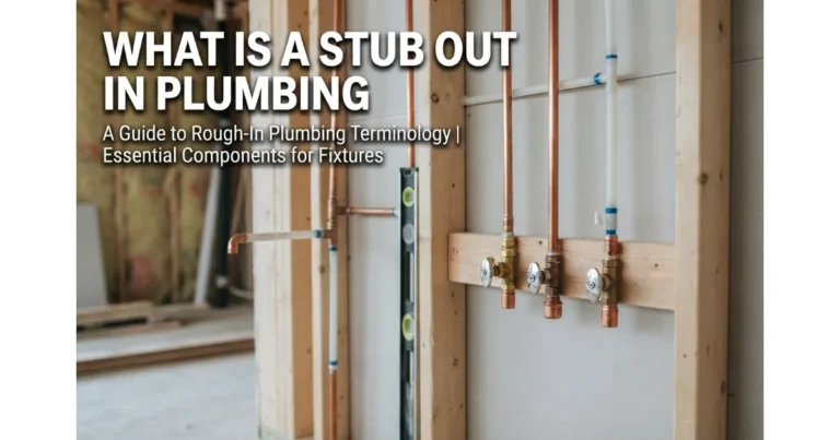 Close up view of copper pipes and plumbing stub outs installed in a wall frame during rough-in construction