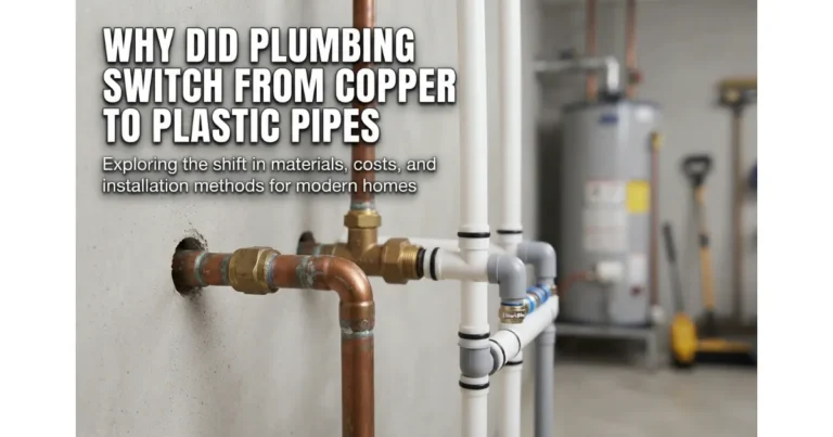 Detailed close-up of traditional copper plumbing pipes and modern PEX plastic pipes connected together in a utility room setting